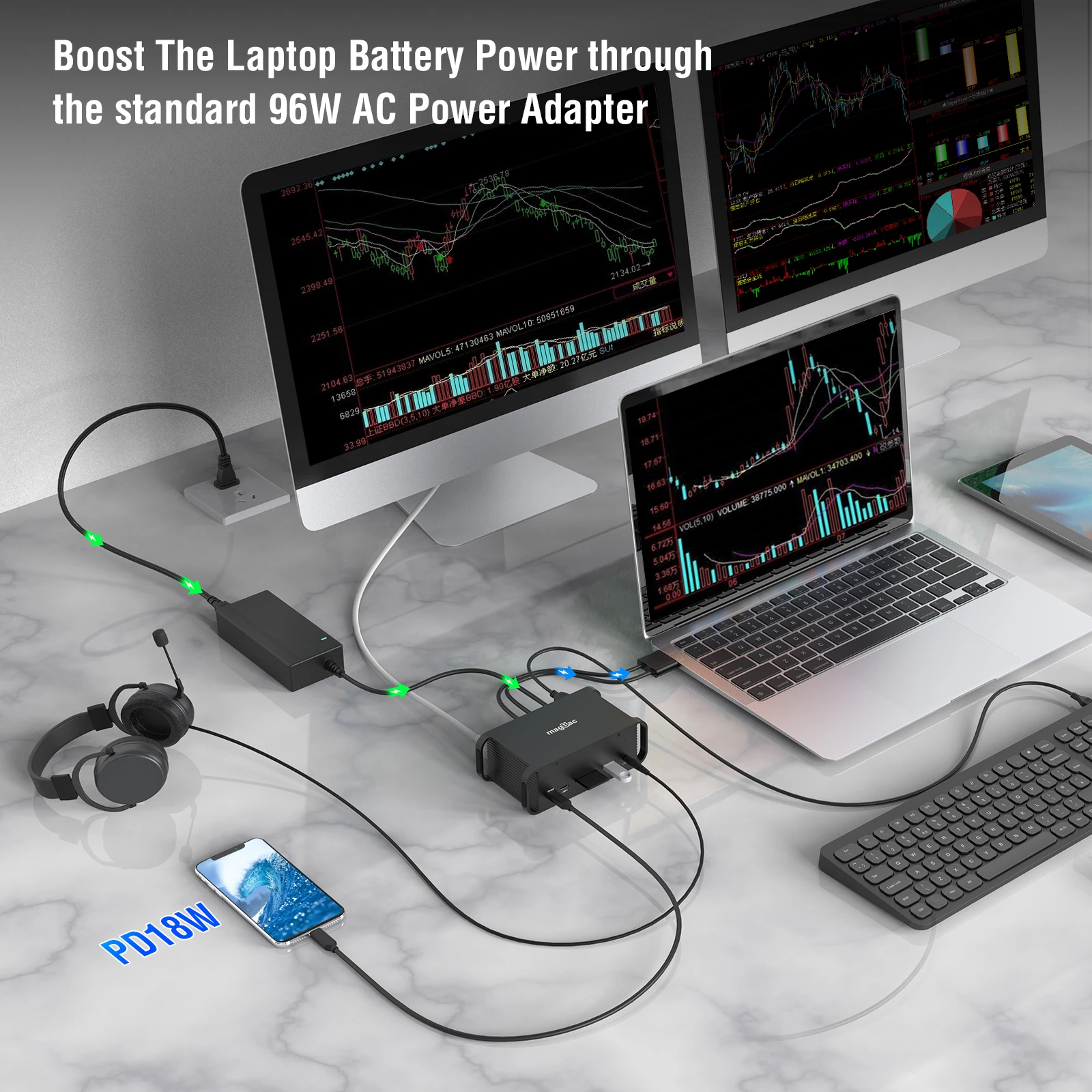 Станция для подключения ноутбука Mac через USB C с двумя мониторами, поддержкой 4K HDMI и тройным дисплеем, универсальный тип хаба для Macbook Pro/Air.