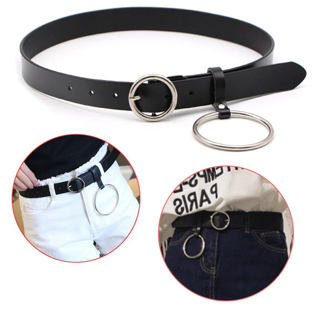 

Women Leather Belt Fashion Dress Jeans Belt With Round Ring Pendant Fast Delivery