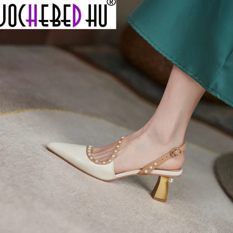 

【JOCHEBED HU】Summer Slingback High Heel Low Kitten Heel Luxury Famous Brand High Quality Designer Elegant Shoes Women