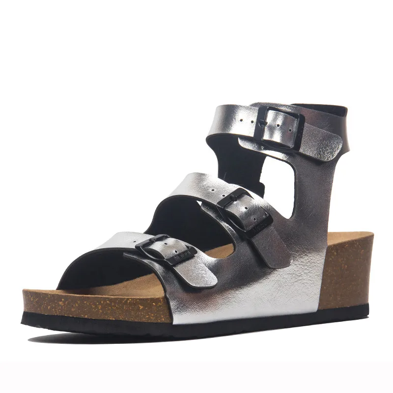 

2020 New Fashion Summer Women Wedge Cork Sandals Beach Outside Non-slip Platform Heel Sandalias Shoes White Black Silver Brown