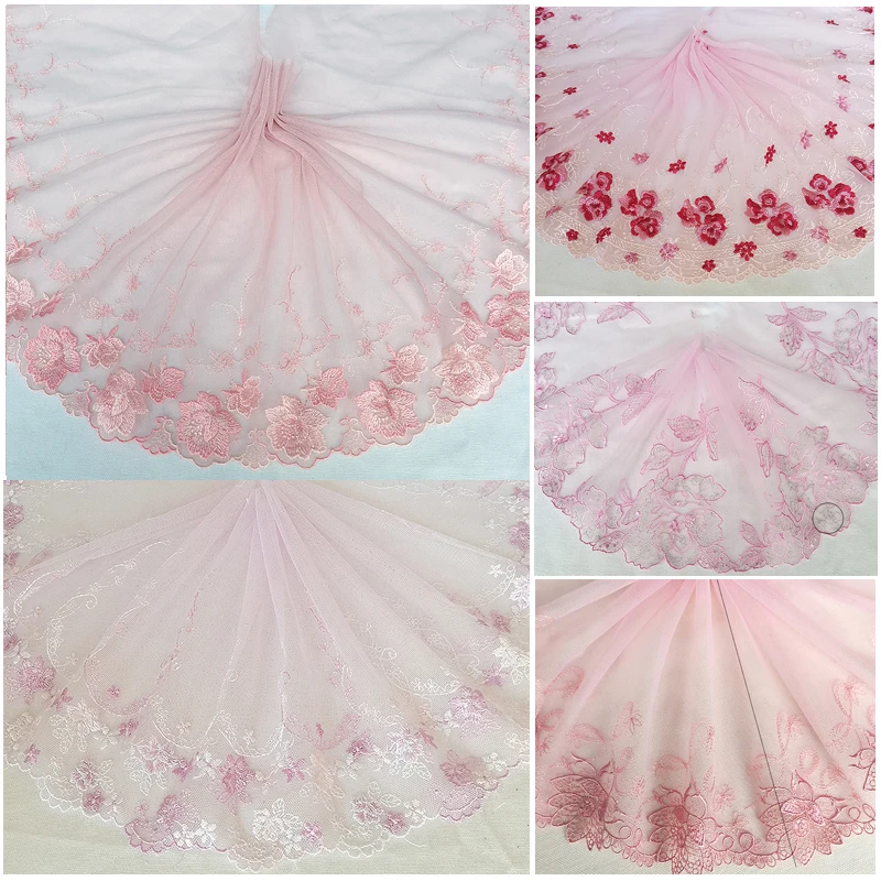 3 м розовый 19-24 см Высокое качество сетка с кружевной отделкой вышивкой ручной