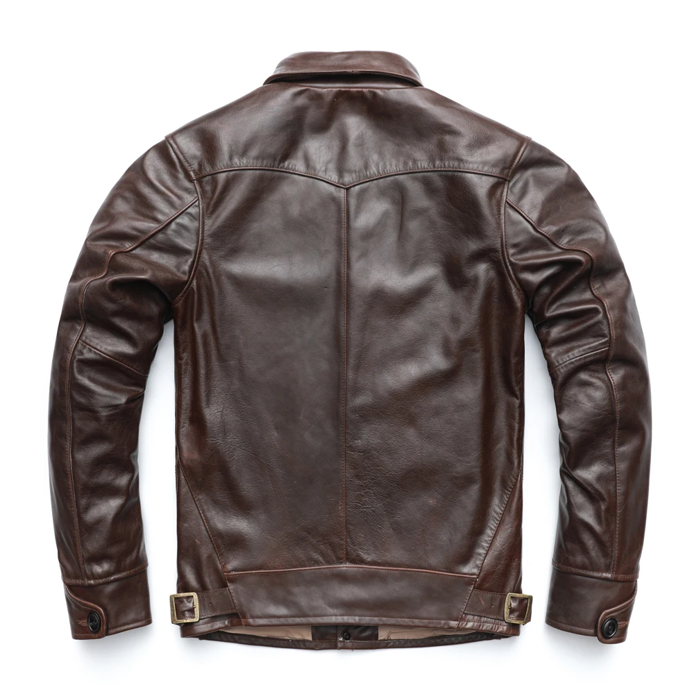 

Men Leather Jacket Thick Turn Down Collar Dark Brown Solf Oil Wax Cowhide Skin Jacket Men Winter Coat Asian Size M-3XL M505