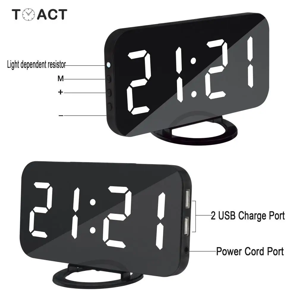Электронный светодиодный цифровой будильник зеркальные будильники настольный