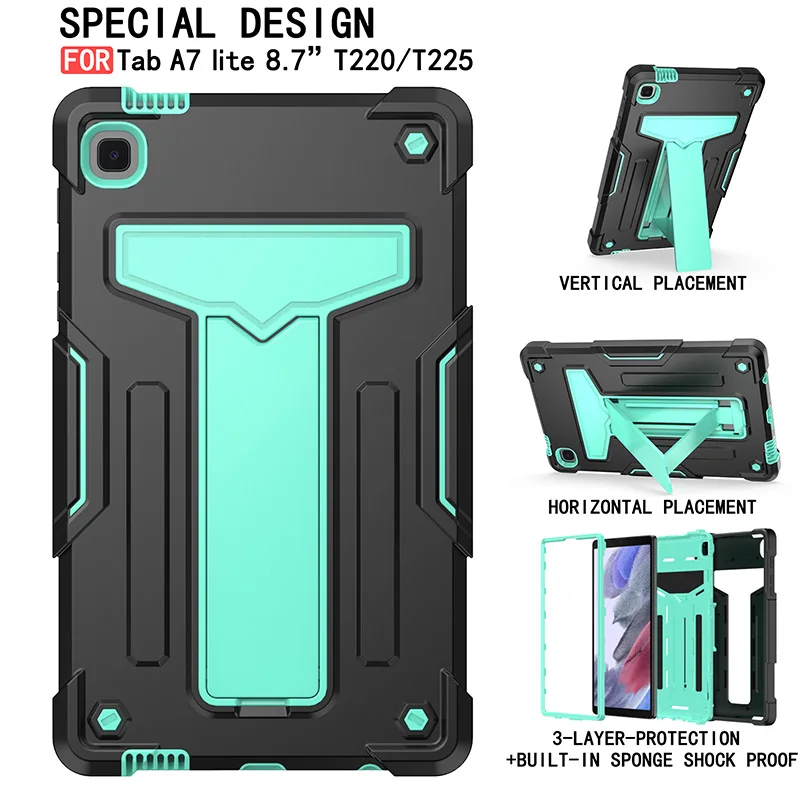 

For Samsung Galaxy Tab A7 Lite 8.7inch T220 T225 Full Body Heavy Duty Rugged Shockproof Protective Rugged Case with Kickstand