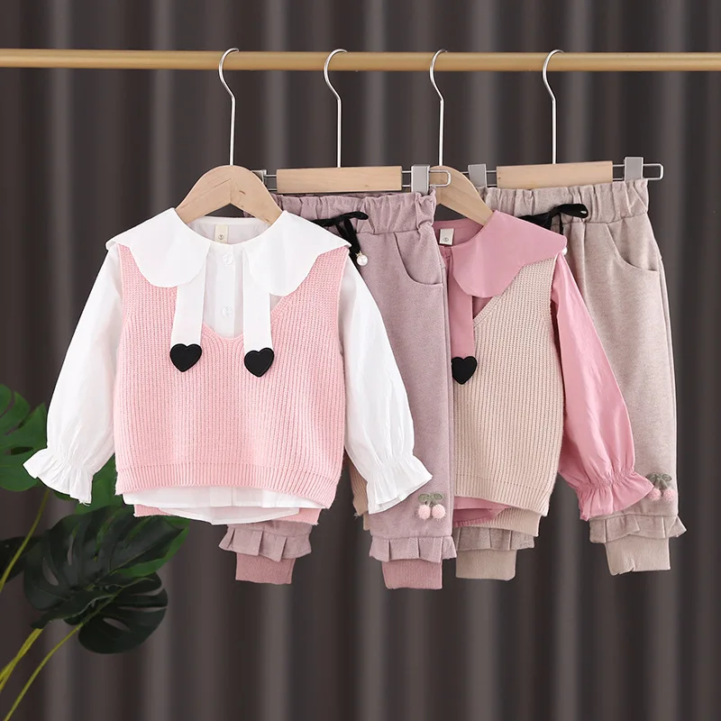 

3PCS Set Cute Baby Cute Girls Clothes Autumn Toddler Kids Thicken Sports tracksuit kit Outfit + Vest kid children clothing 3-7y