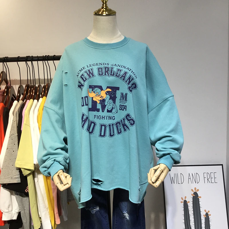 Модная женская индивидуальная рваная Толстовка свободного кроя в стиле хип-хоп