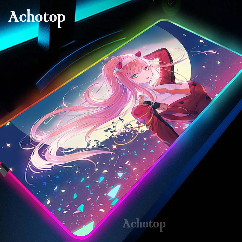 zero two darling in the franxx rgb large gaming mouse pad xxl glowing led extended mousepad xl rubber computer keyboard desk mat free global shipping