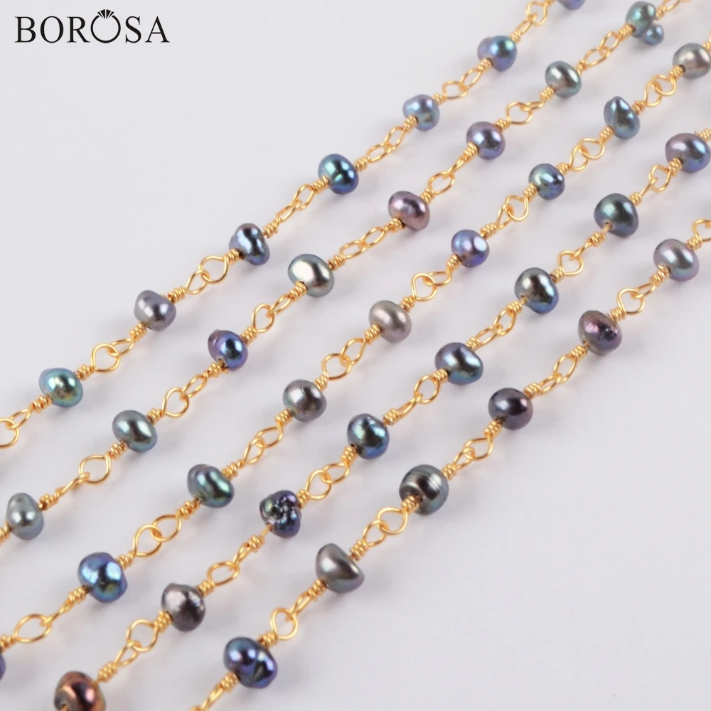 

Цепочка из натурального жемчуга, 4x3 мм, JT272