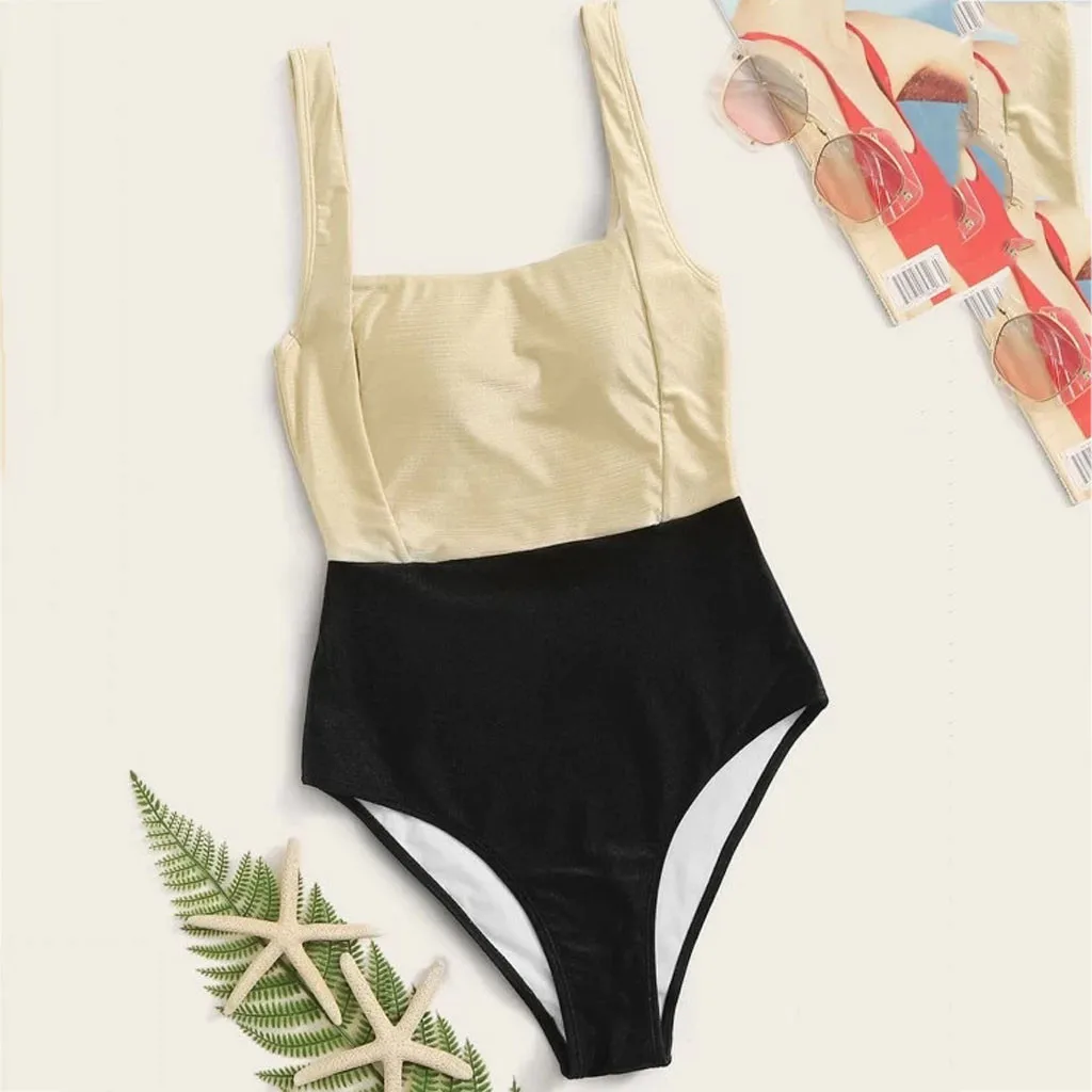 Женский сплошной купальник Kancoold в стиле пэчворк с лямкой через шею пуш ап цельный