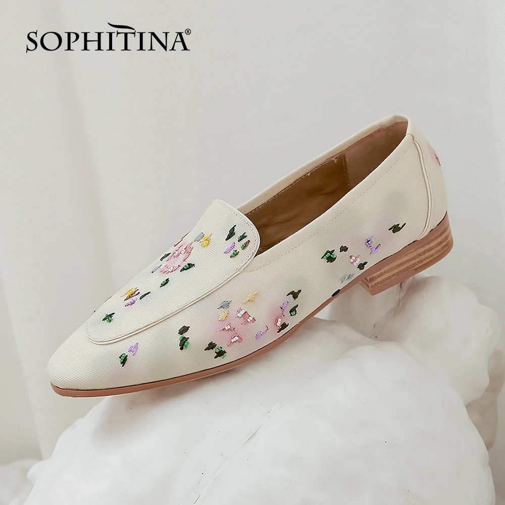 

Женские лоферы с вышивкой SOPHITINA, удобные повседневные прогулочные туфли на низком каблуке, с миндальным носком, на плоской подошве, весна-ос...