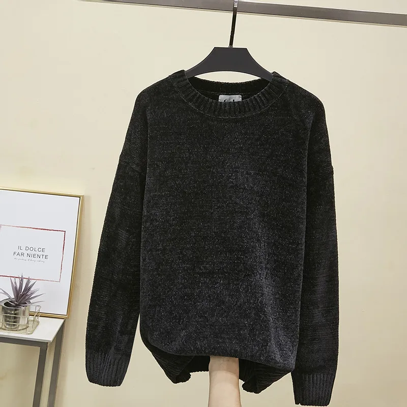 Новый теплый свитер из синели с круглым вырезом женские золотые бархатные теплые