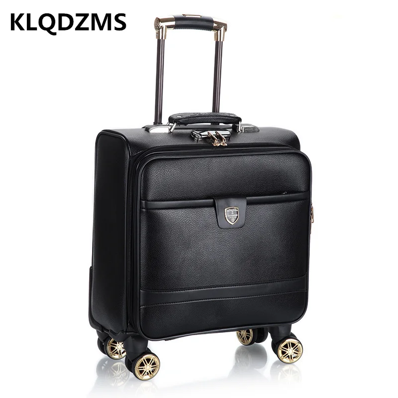 KLQDZMS Fashion Trolley Luggage Bag 18 Inch PU Men's Business Travel Boarding Suitcase Spinner Rolling Luggage