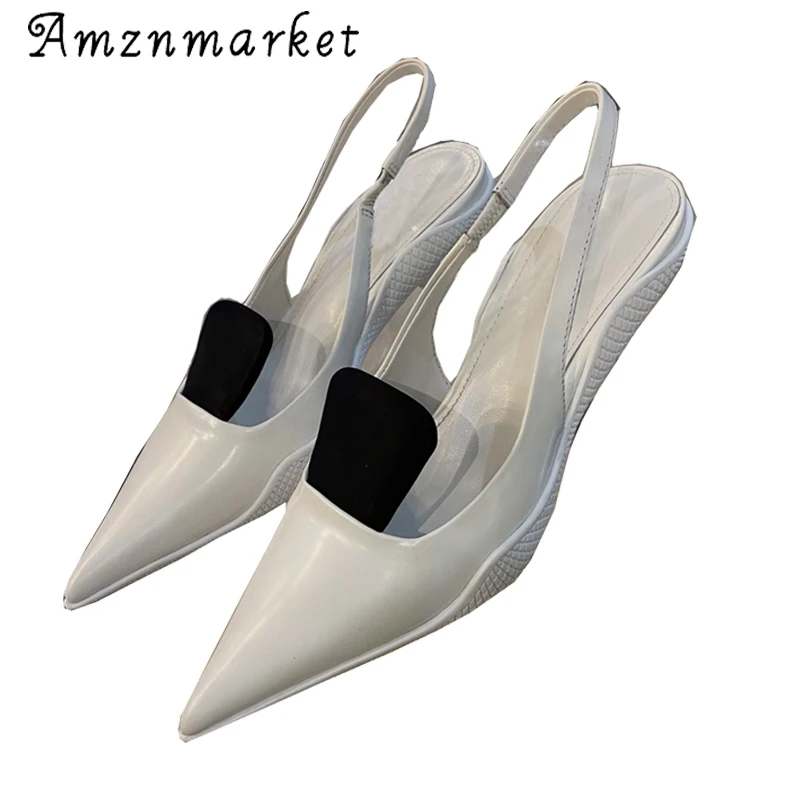 

2021 Fashion Summer Women's Patent Leather Silk Nylon Pointed Sandals Female Elastic High Heeled Party Slippers Sandals Shoes