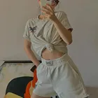 Женский летний костюм с вышивкой, футболка с коротким рукавом и шорты с буквенным принтом, новинка 2021