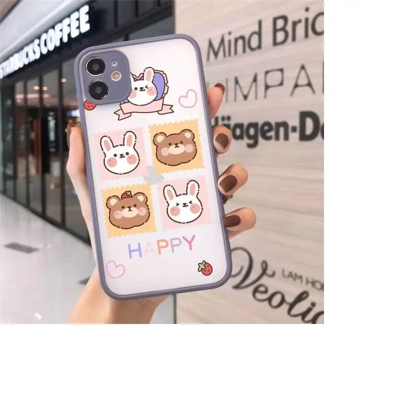 

Cute bear rabbit flower dinosaur Phone Case Matte Transparent for iPhone 7 8 11 12 s mini pro X XS XR MAX Plus cover funda