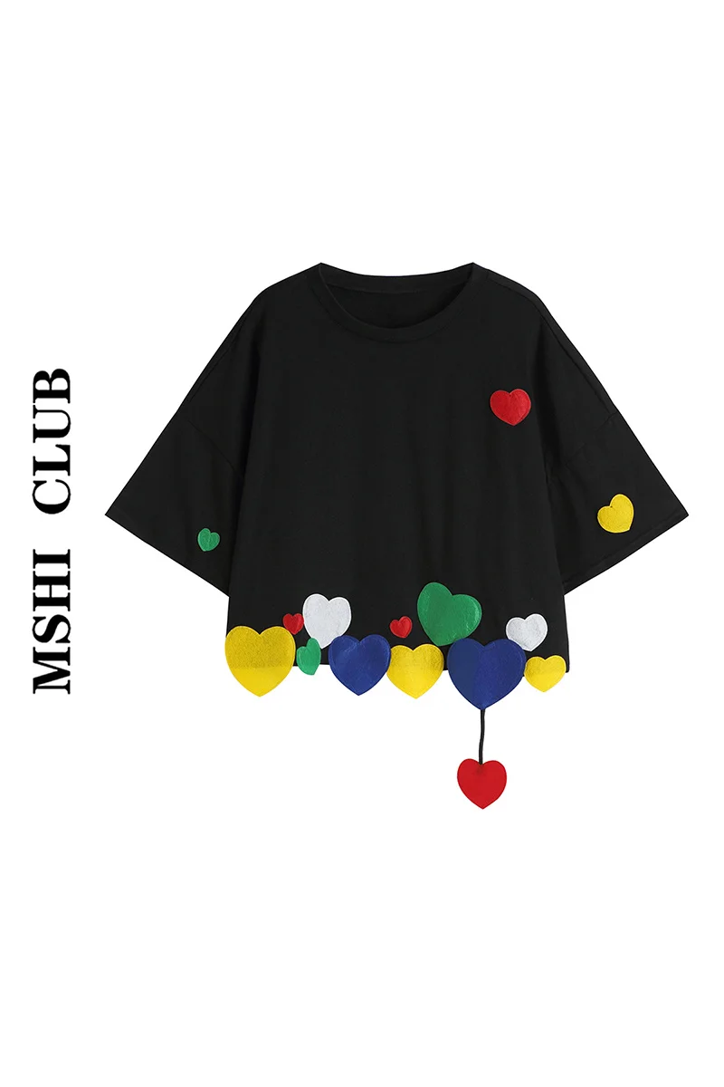 

3d Love Heart Short Sleeve T-shirt Women 2021 Summer Crop Tops