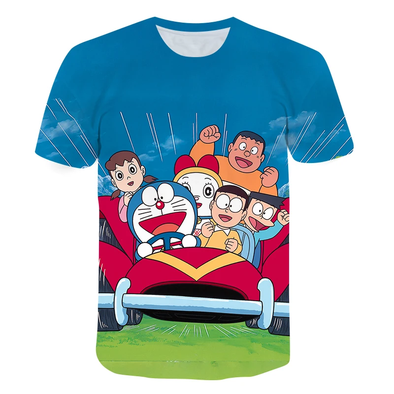 

3D children's T-shirt cartoon print clothes boys and girls 4-14 years old baby summer Doraemon O-neck loose version