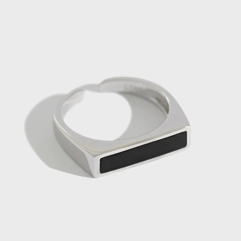 Женские прямоугольные кольца из стерлингового серебра 925 пробы с черной