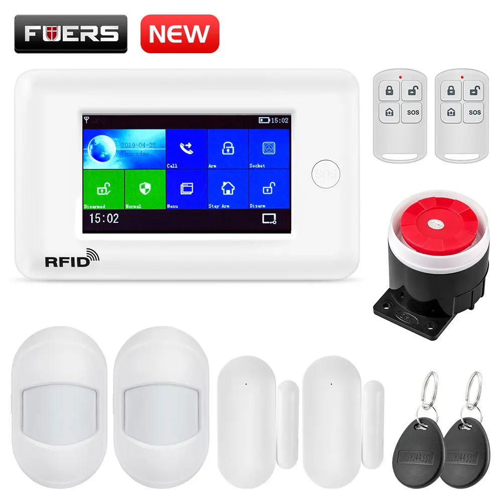 KIT2 FUERS wifi GSM домашняя система охранной сигнализации Мини PIR детектор движения GPRS 4,3 дюймов TFT цветной экран приложение RFID контроль 10 языков - Цвет: KIT2