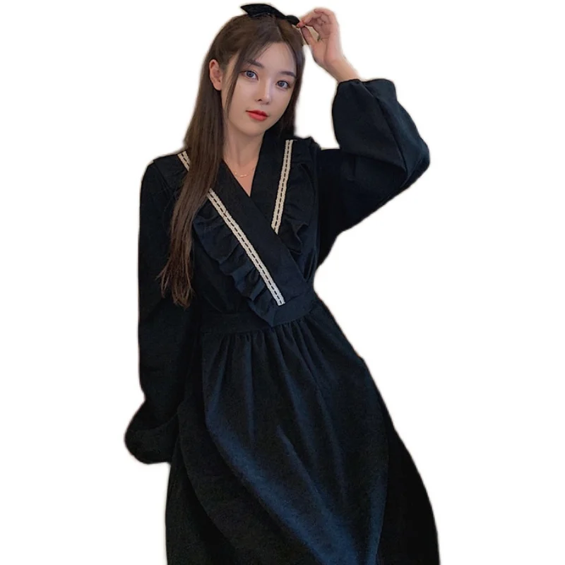 

L-4XL New Spring Girls Dress Women Print Long Sleeve Womens Dresses Female Dress Vintage Dress Party Robe Femme Vestido Autumn