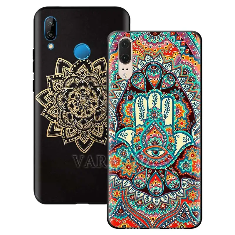 Mandala Chakra Yoga Cases for Huawei P20 P30 Pro P40 Lite E P Smart 2021 S Z 2019 Shell Black Silicone Phone Covers
