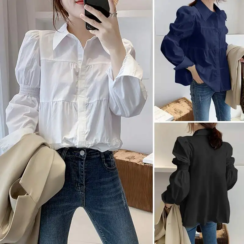 

2021 Women Spring Solid Shirts Elegant Tunic Tops VONDA Stylish Blouses Long Sleeve Casual Loose Busas OL Feminina Plus Size