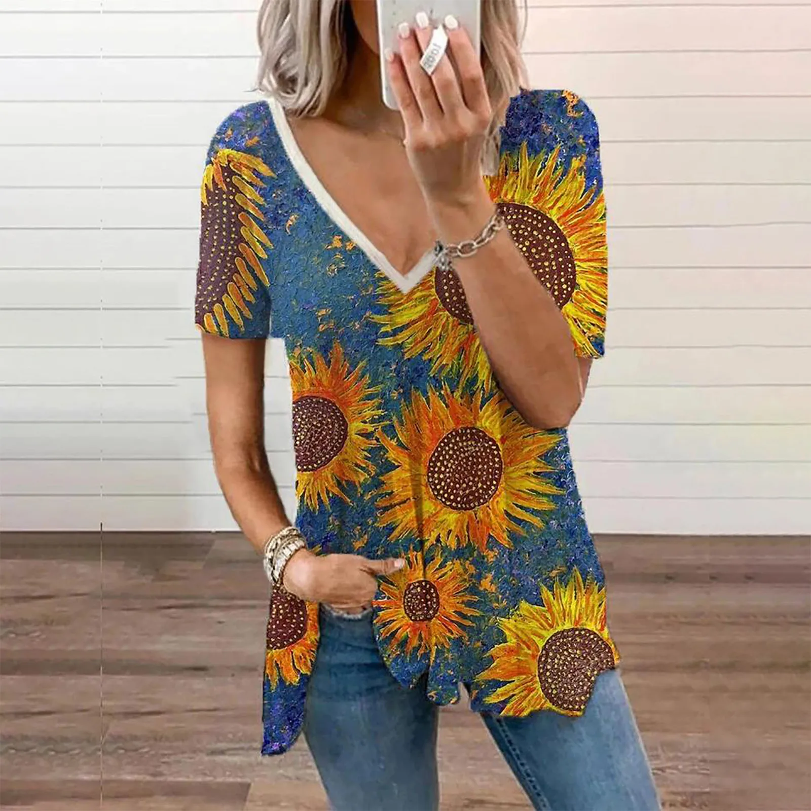 

Plus Size Tops For Women Blusas Mujer De Moda 2021 Fashion Casual V-neck Printing Short Sleeve Shirt Blouse Tops Chemise Femme