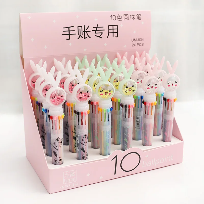 

10 pcs Color Creative Cute Rabbit Cat Ballpiont Pen Highlighter Underlining Stationery Students Writing Drawing Scrawl Supplies
