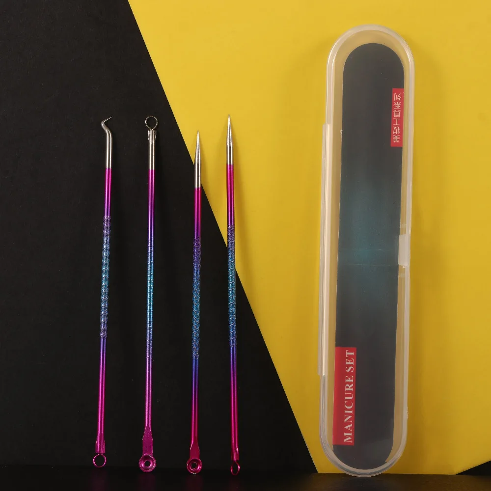 

4Pcs/Set Portable Pimple Comedone Extractor Tool Acne Removal Kit Blackheads Blemish Whitehead Removing Facial Skin Care Beauty