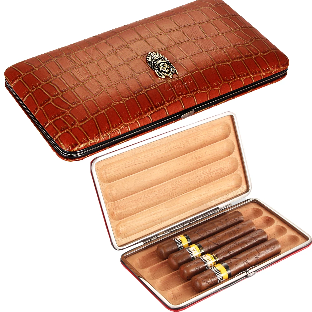 

Lubinski Leather Cigar Case Classic Cedar Wood Cigar Humidor Outdoor Portable Travel Sigaar Box For COHIBA Cigars