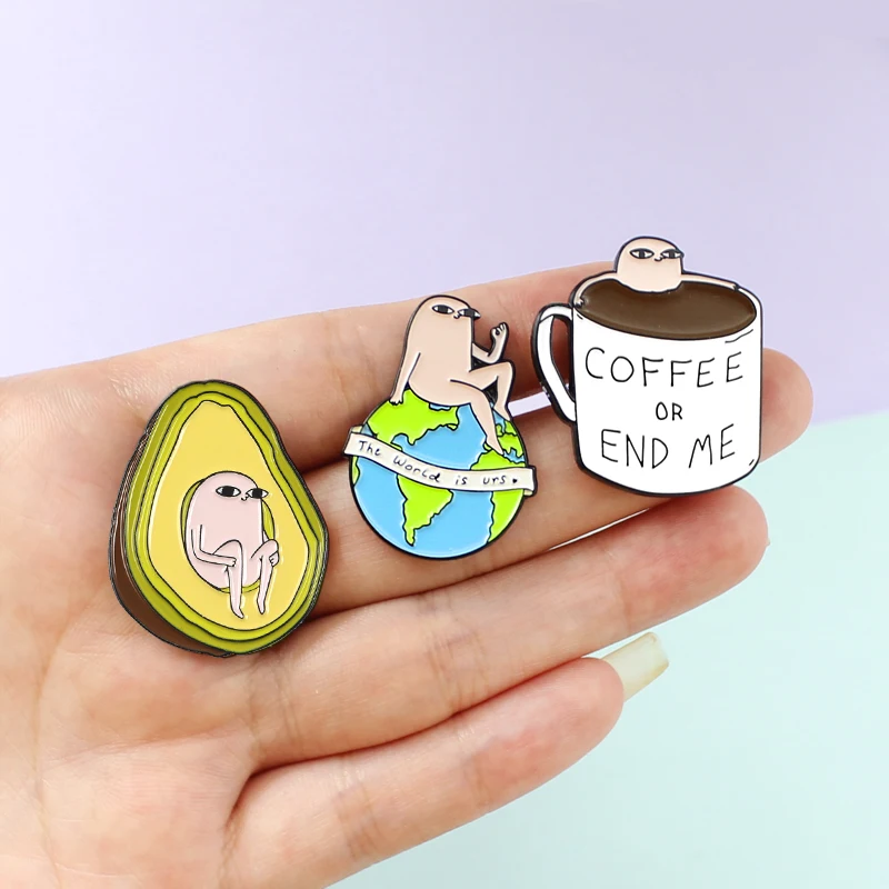 Cute Cat Fruit Pizza Bean Bear Toast Bread Brooch Avocado Egg Expression Life Pin Shirt Denim Enamel Badge Child and Family Gift