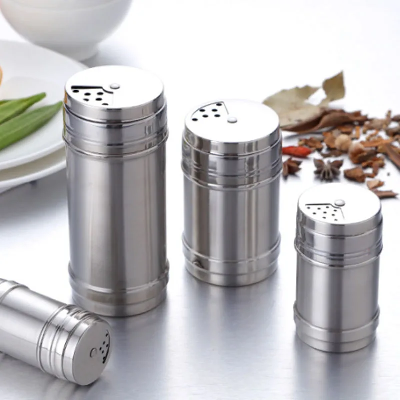 

1Pcs Kitchen Gadgets Spice Jar Spice Pepper Shaker Rotating Cover Seasoning Can Multi-purpose Salt Sugar Bottle Stainless Steel