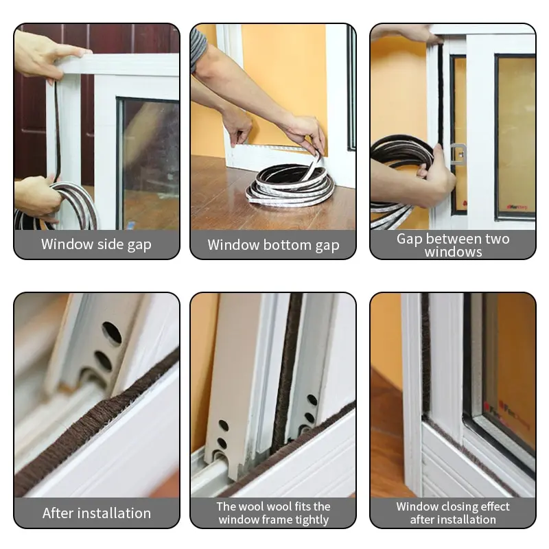

6 Meters Self Adhesive Seal Strip Door Draught Excluder Window Pile Seal Film Door Brush Swal Glass Bathroom Home Weather Strip