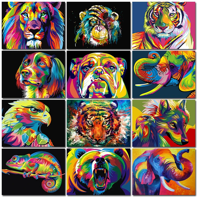 

GATYZTORY Colorful Animals DIY Painting By Numbers HandPainted Oil Painting Canvas Colouring Fun Artwork Home Decor Unique Gift