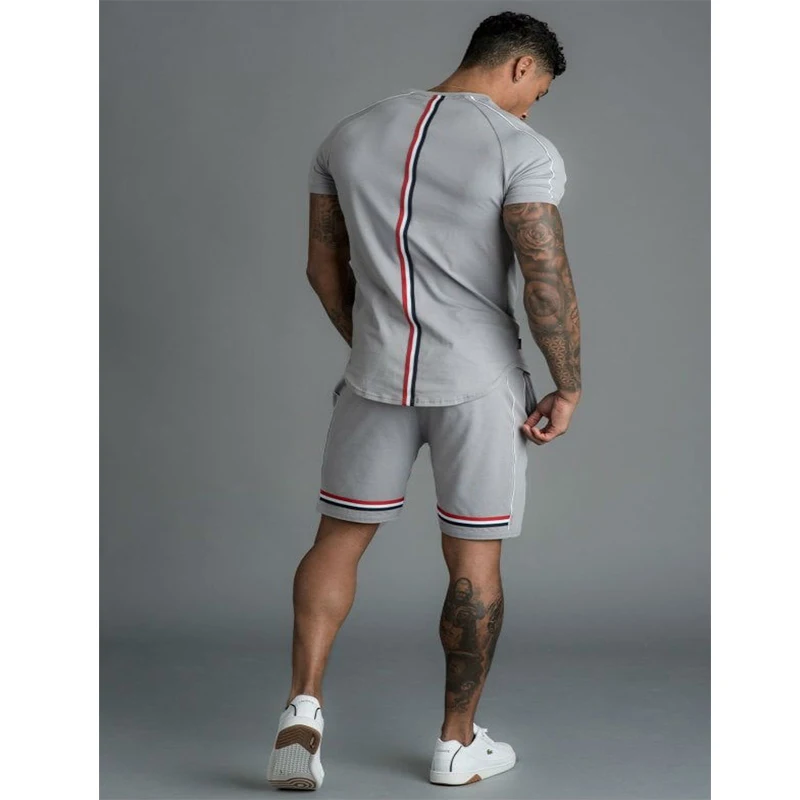 

New Stitching Suit Men Two Pieces Mens Sets TShort Sleeve Shirt Shorts Casual Tracksuit Set Sweatsuit Patchwork Sportswear Male