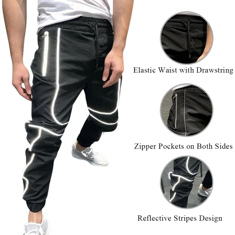 Мужские модные спортивные Светоотражающие Брюки для ночного бега с эластичным