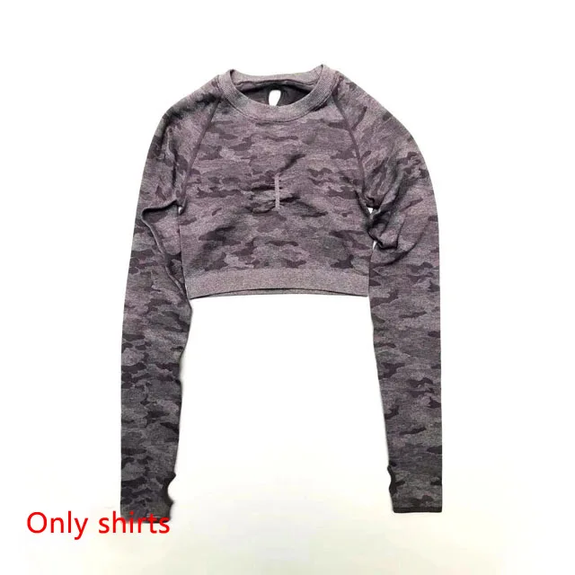 Purple Top 3 шт., камуфляжный бесшовный комплект для йоги, женская одежда для тренировок, бюстгальтер с эффектом омбре, топы с длинными рукавами, леггинсы, спортивный комплект для фитнеса, женская спортивная одежда - Цвет: Purple Top