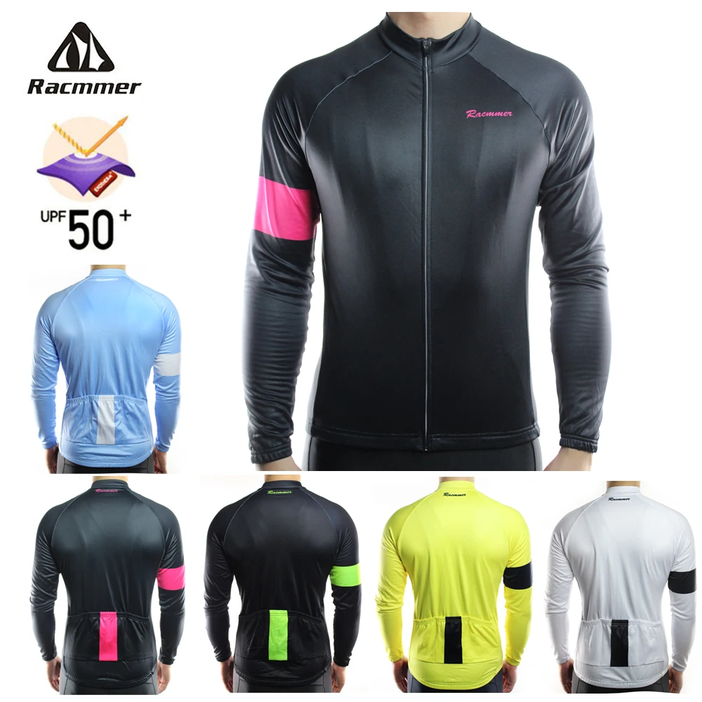 

Racmmer 2021 Mens Long Sleeve Cycling Jersey Black Road Bike MTB Clothing Bike Wear Spring Autumn Clothes Kit Bicycle Maillot