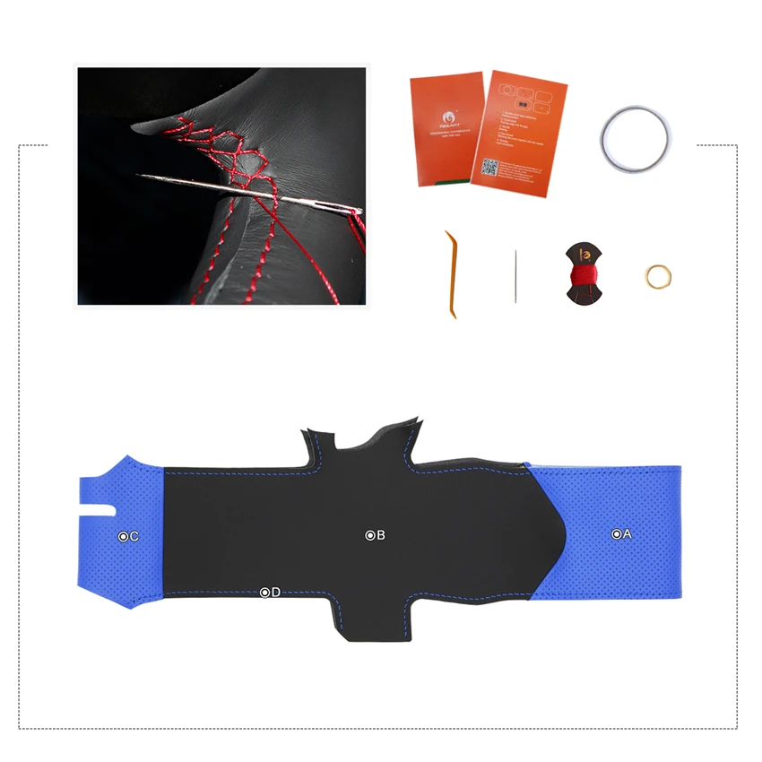 

MEWANT Blue Artificial Leather With Holes Hand Sew Wrap Car Steering Wheel Wrap Cover for Ford Fiesta ST 2012 2013 2014-2017