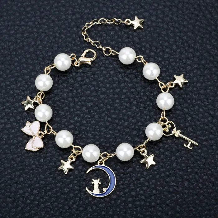 Sailor Moon очаровательный браслет мультфильм аниме Cardcaptor Сакура цветок браслеты из перламутровых бусин браслеты Косплей Подарки для женщин девочка ребенок - Окраска металла: gold