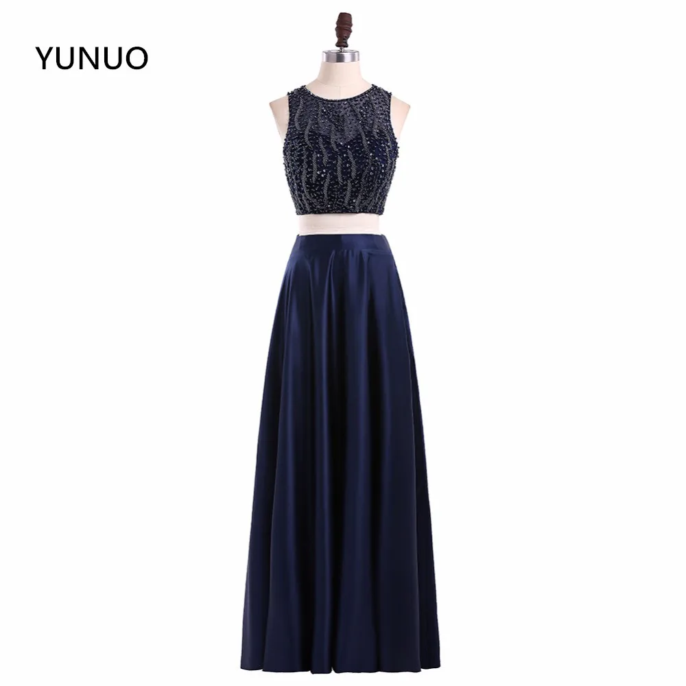 YUNUO Двойка черный Выпускные платья 2021 трапециевидной формы халат украшенный