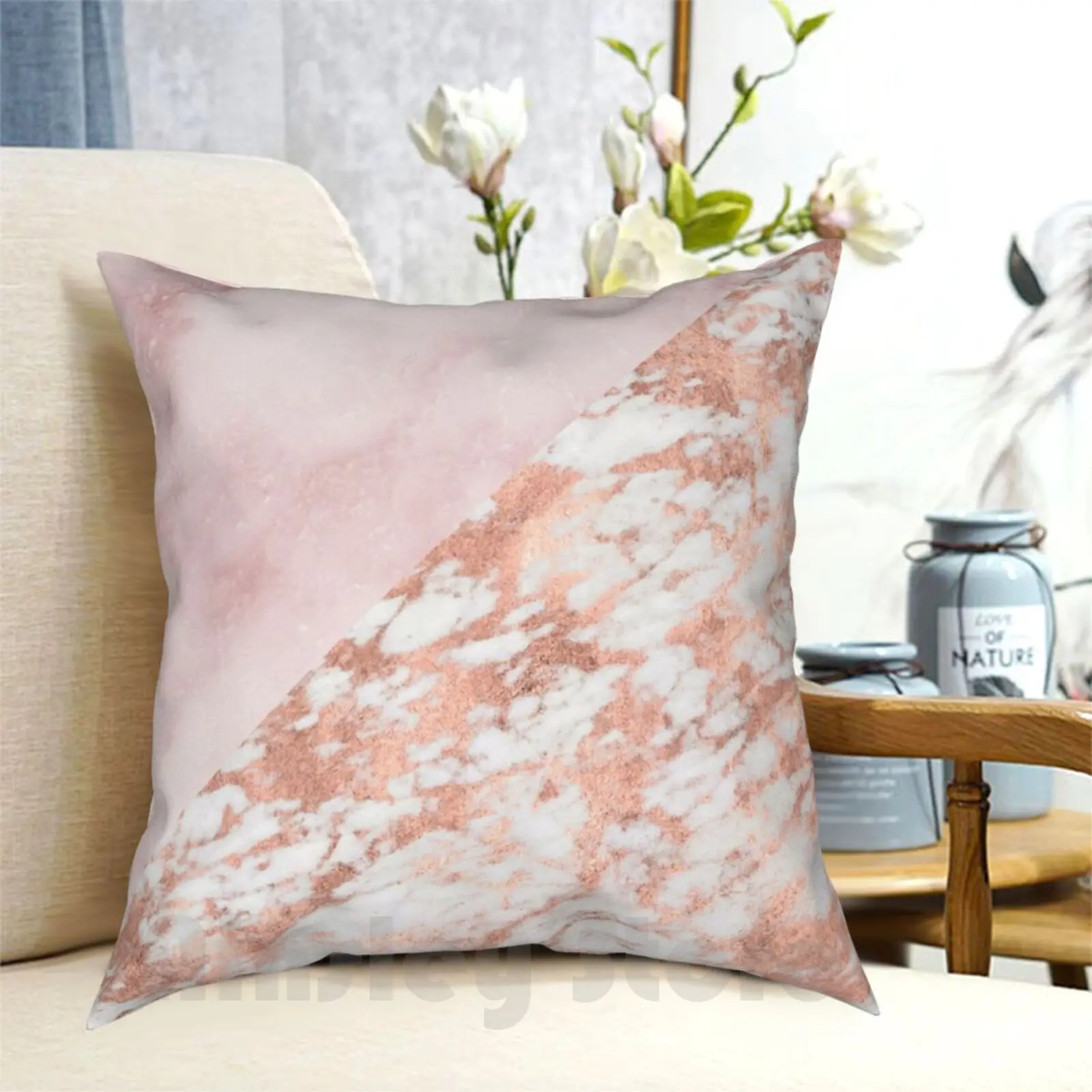Чехол для подушки под розовое золото и с мраморным рисунком домашняя мягкая