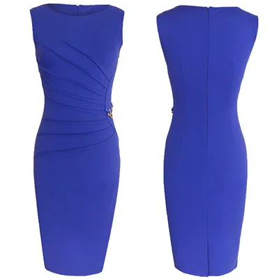 blue Joineles, элегантный стиль, M~ 4XL, одноцветное женское офисное платье размера плюс, облегающее платье-карандаш с рюшами, женские Клубные вечерние платья - Цвет: blue