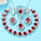 Розовый красный свадебный комплект ювелирных изделий 925 Серебряный кубический цирконий Свадебные наборы ожерелье и серьги браслет кольцо 10 цветов женский костюм