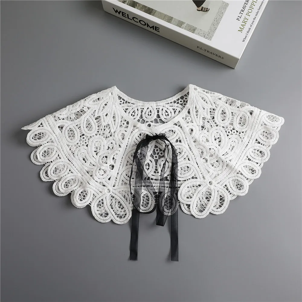 Linbaiway Cotton Fake Collar Women Detachable Lace Floral Shirt False Blouse Top Female Removable Lapel Decor |