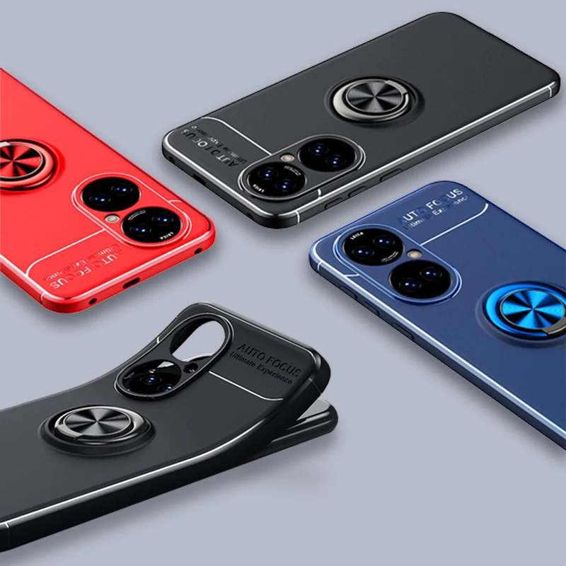 Мягкий чехол для Huawei P50 Pro 5G с магнитным кольцом и подставкой противоударный