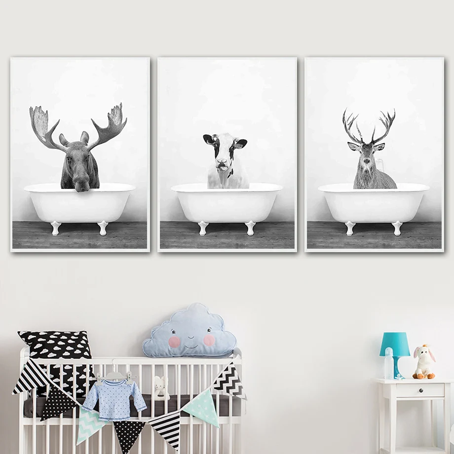 Постер в скандинавском стиле с изображением животных лося медведя оленя альпака