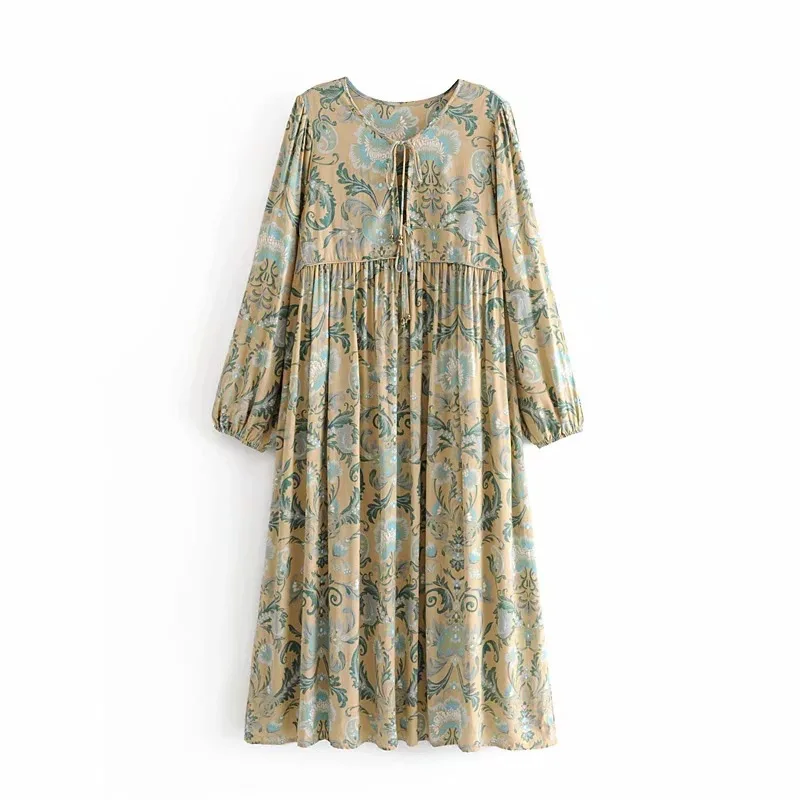 Женское длинное платье-туника в стиле бохо зеленое платье из искусственного