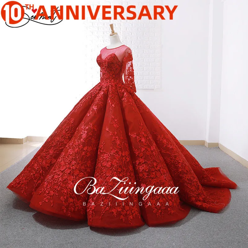 

BAZIIINGAAA Luxury Red Wedding Dressss 2019 New Spring and Summer Bride Wedding Toast Clothing Slim Sleeves Backless Dinner