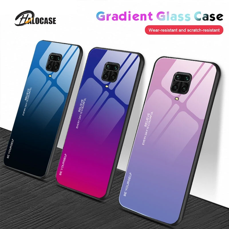 

Gradient Glass Phone Case For Xiaomi Redmi Note 9 9Pro Max 9S Soft Silicone Edge Coque for Redmi Note9 Pro Colorful Cover Shell